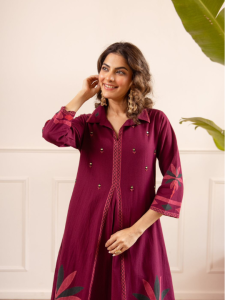 Premium Cotton Flex with Handwork and Placement Print