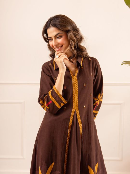 Premium Cotton Flex with Handwork and Placement Print