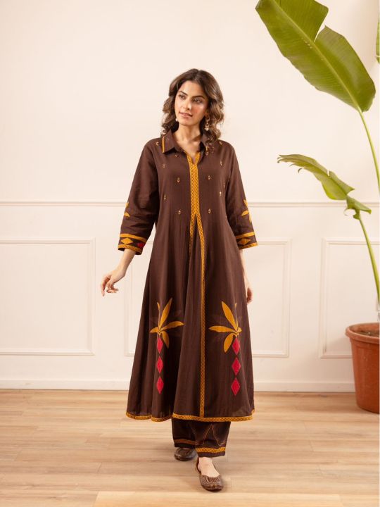 Premium Cotton Flex with Handwork and Placement Print